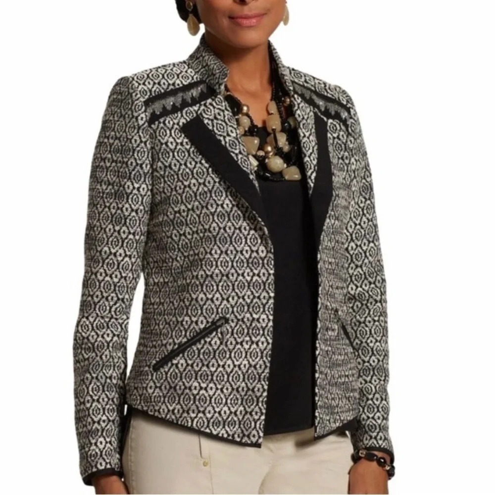 CHICOS Diamond Jacquard Moto Jacket
